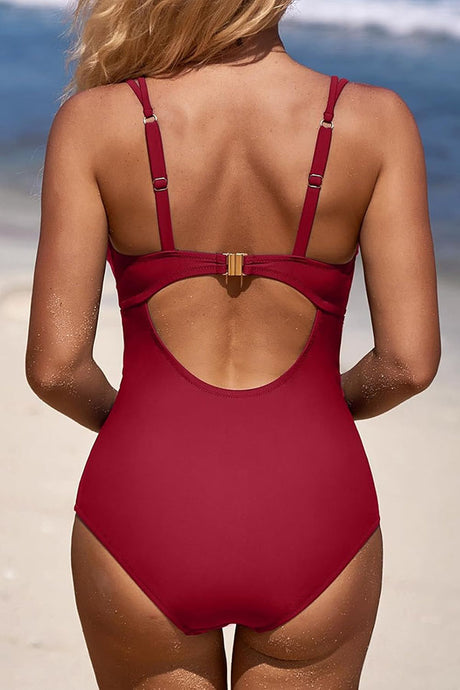 Scalloped Ruched Tummy Control Cut Out One Piece Swimsuit