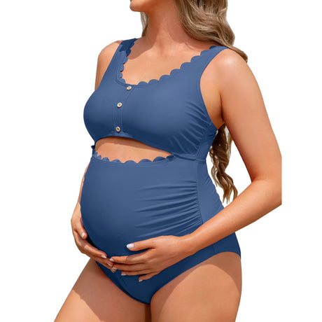 Sociala Maternity Square Neck One Piece Swimwear for Womens Modest Cut Out Bathing Suits Pregnancy Swimsuit