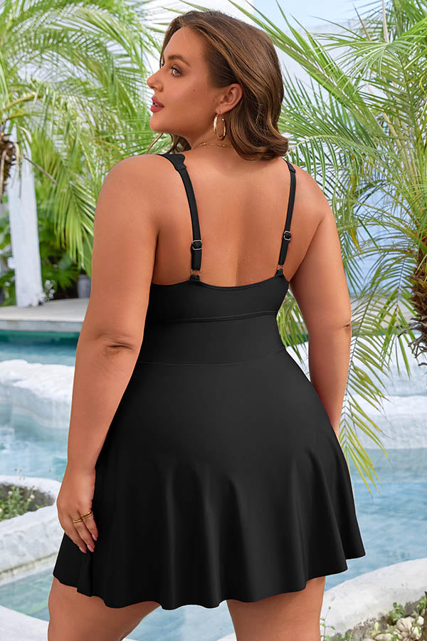 Asoul Women's Tummy Control Swimdress V Neck Scalloped Plus Size Swimdress