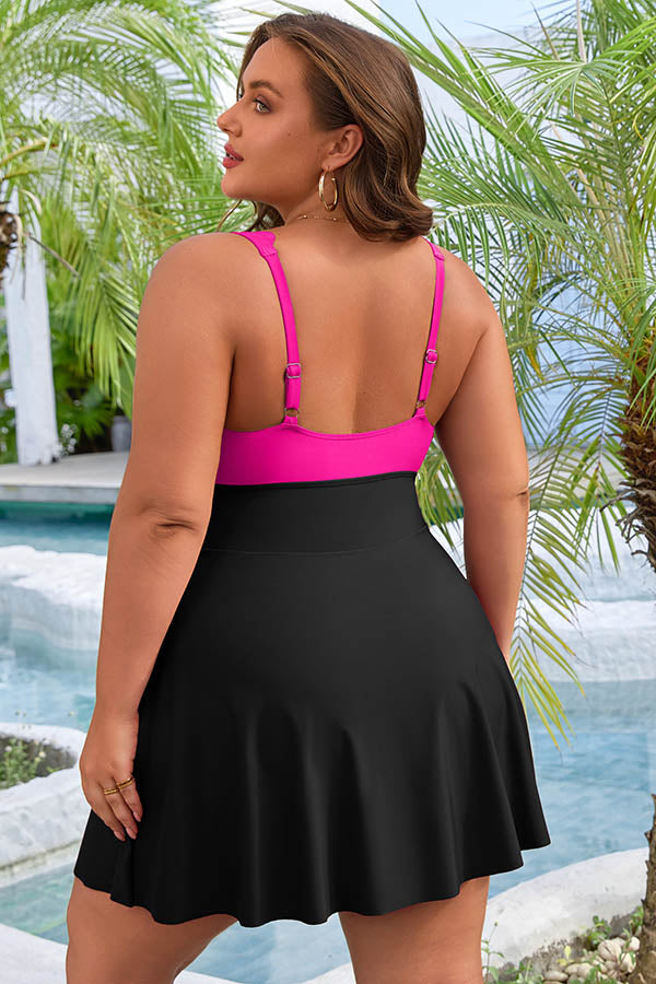 Asoul Women's Tummy Control Swimdress V Neck Scalloped Plus Size Swimdress