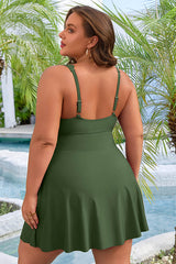 Asoul Women's Tummy Control Swimdress V Neck Scalloped Plus Size Swimdress