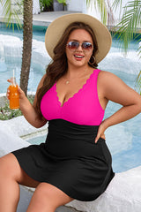 Asoul Women's Tummy Control Swimdress V Neck Scalloped Plus Size Swimdress