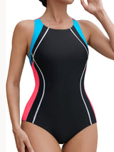 Charmo Color Blocked One Piece Swimsuit for Womens Athletic Bathing Suits Training Sport Slimming Swimwear