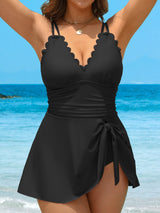 Asoul One Piece Swimdress Swimsuits for Womens Scalloped Tummy Control Swim Dress Tie Knot Skirt Bathing Suit