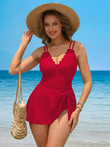 Asoul One Piece Swimdress Swimsuits for Womens Scalloped Tummy Control Swim Dress Tie Knot Skirt Bathing Suit