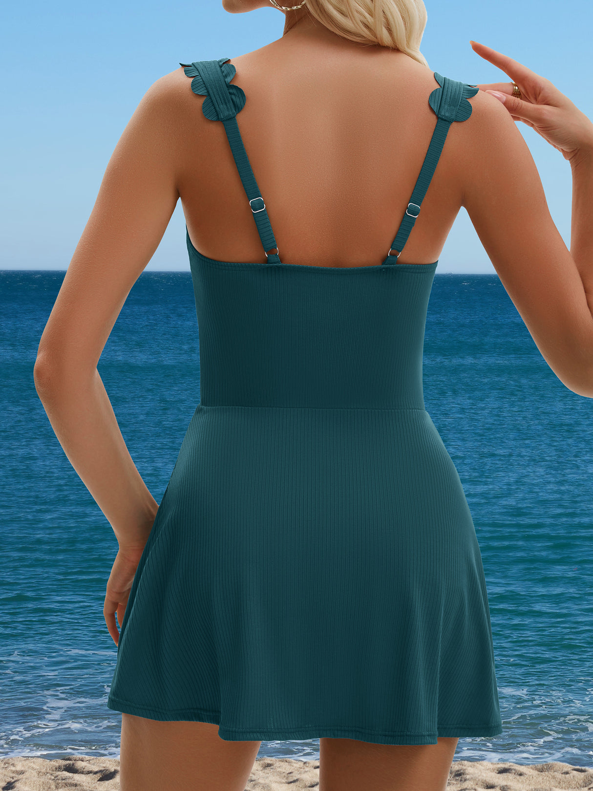 Asoul Scalloped Ribbed One-Piece Tummy Control Swimsuits for Women Wrap Tie Swim Dress Modest Bathing Suits with Skirts