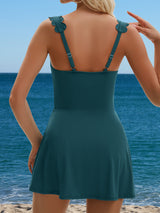 Asoul Scalloped Ribbed One-Piece Tummy Control Swimsuits for Women Wrap Tie Swim Dress Modest Bathing Suits with Skirts