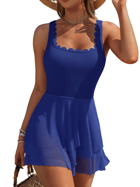 Asoul One Piece Mesh Sheer Swimdress for Womens Tummy Control Swimsuit Full Coverage Bathing Suits