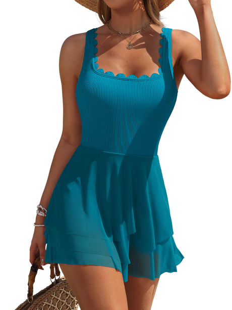 Asoul One Piece Mesh Sheer Swimdress for Womens Tummy Control Swimsuit Full Coverage Bathing Suits