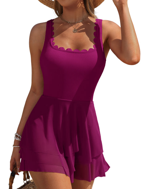 Asoul One Piece Mesh Sheer Swimdress for Womens Tummy Control Swimsuit Full Coverage Bathing Suits