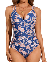 Asoul Women's Strappy V Neck One Piece Swimsuits Tummy Control Side Ruched Bathing Suits Criss Cross Monokini Swimwear