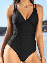 Asoul Women's Strappy V Neck One Piece Swimsuits Tummy Control Side Ruched Bathing Suits Criss Cross Monokini Swimwear
