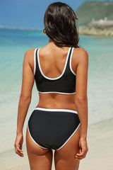 V Neck Wide Straps Backless Bikini Suits