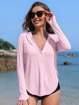 Asoul Women's Hooded UPF 50+ Rash Guard Long Sleeve UV Protection T-Shirt Zipper Swimwear Shirts with Pockets Hiking Runing Fishing Tops