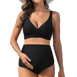 Sociala Womens Two Piece Maternity Swimsuit V Neck Bikini Sets Ruched Bathing Suits