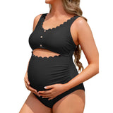 Sociala Maternity Square Neck One Piece Swimwear for Womens Modest Cut Out Bathing Suits Pregnancy Swimsuit