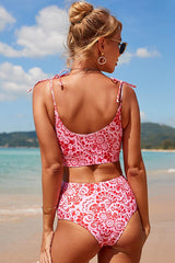 U Neck Tie-shoulder Floral Bikini Suits