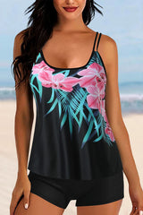 Floral Pattern Adjustable Straps High Waist Tankini Swimsuits