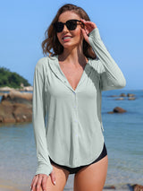 Asoul Women's Hooded UPF 50+ Rash Guard Long Sleeve UV Protection T-Shirt Zipper Swimwear Shirts with Pockets Hiking Runing Fishing Tops