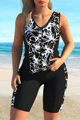 Wide Strap U Neck Plus Size Zipper Tankini Swimsuits