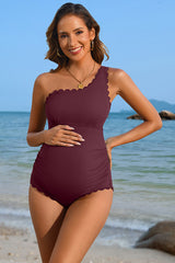 Ribbed Ruched One Shoulder Pregnancy One Piece Swimwear