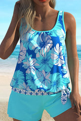 Floral Wide Strap Square Neck Plus Size Tankini Swimsuits