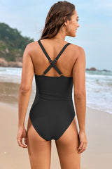 V Neck Crisscross Petite One Piece Swimsuit