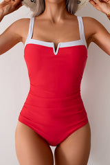 Square Neck Wide Straps Modest One Piece Swimsuit