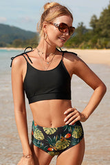 U Neck Tie-shoulder Floral Bikini Suits