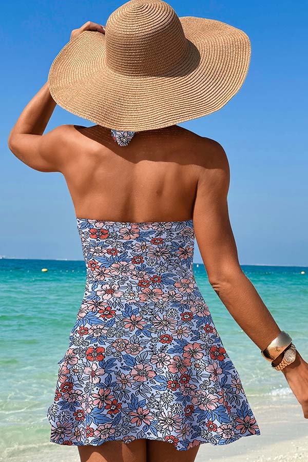 Halter Cut Out Tie Side Backless Beach Swimdress