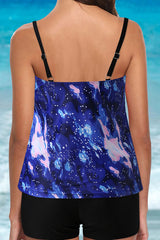 Tie Dye Strap Tummy Control High Waist Tankini Swimsuits