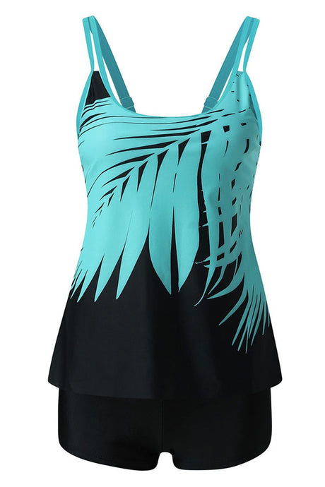 Leaves Pattern Adjustable Straps High Waist Tankini Swimsuits