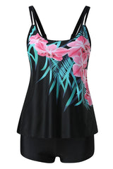 Floral Pattern Adjustable Straps High Waist Tankini Swimsuits