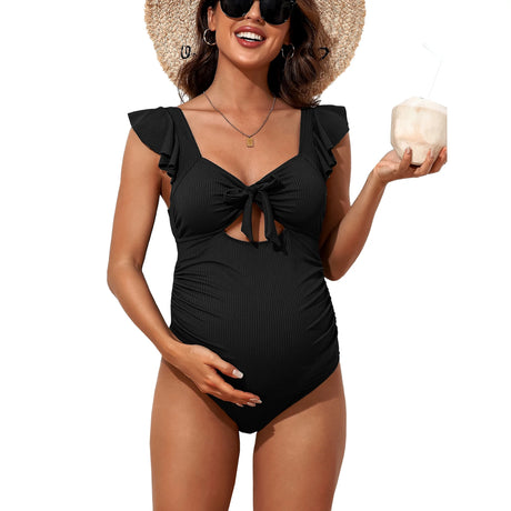 Sociala Square Neck Maternity Bathing Suit Cutout Modest One Piece Pregnancy Swimsuit