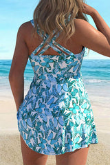 Plus Size Butterflies Cirss Cross Bowknot Swimdress