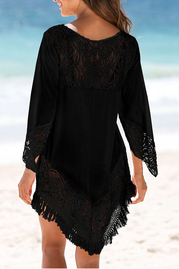 Solid Color Lace Tassel Beachwear