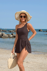 One Shoulder One Piece Swimsuit Women Tummy Control Bathing Suit with Skirt