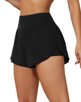 Charmo High Waisted Sport Swim Shorts for Womens Side Slits Boardshorts with Pockets UPF 50+
