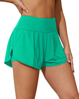 Charmo High Waisted Sport Swim Shorts for Womens Side Slits Boardshorts with Pockets UPF 50+