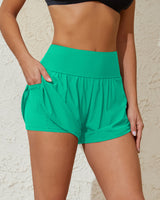 Charmo High Waisted Sport Swim Shorts for Womens Side Slits Boardshorts with Pockets UPF 50+