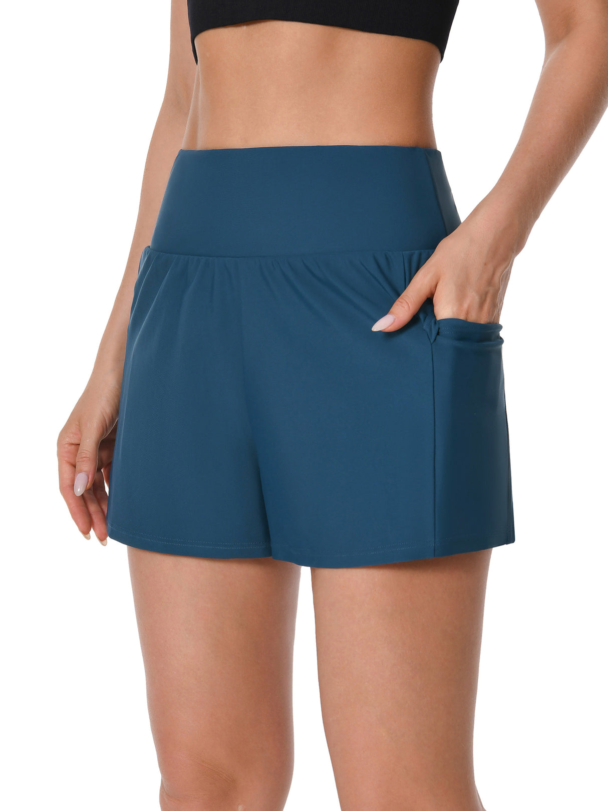 Charmo Swim Shorts for Women Swimwear High Waisted Swim Bottom Hidden Pockets Board Shorts