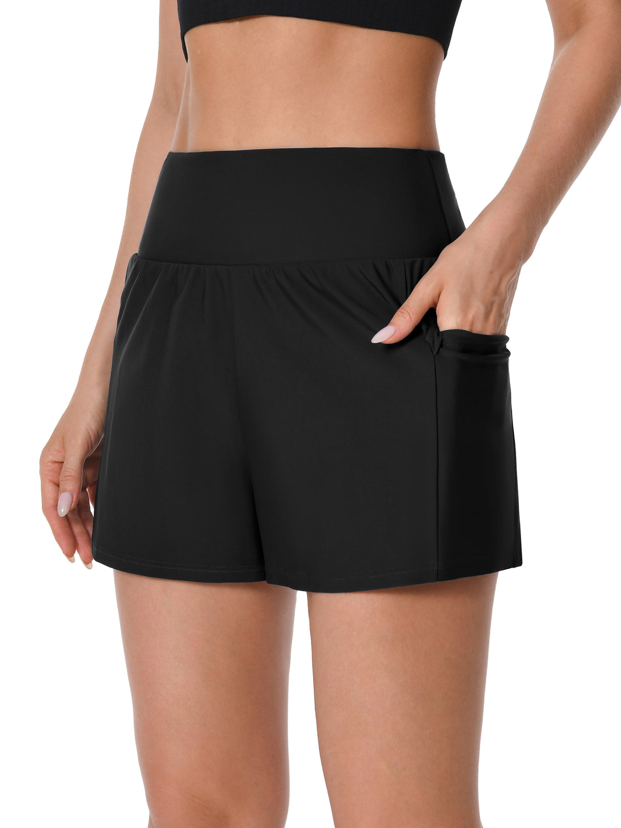 Charmo Swim Shorts for Women Swimwear High Waisted Swim Bottom Hidden Pockets Board Shorts