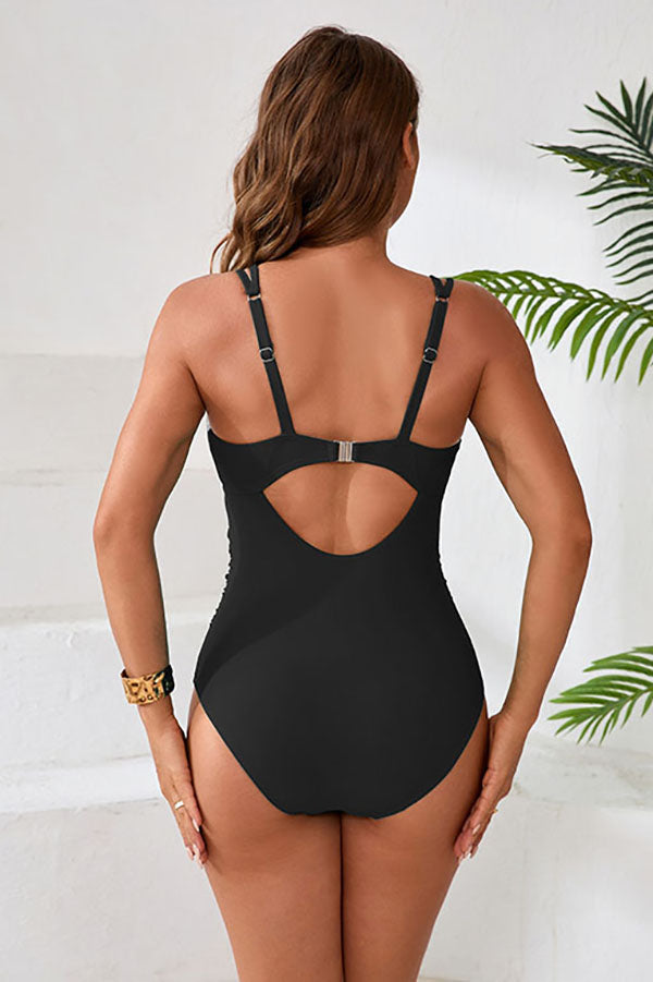 Cut Out Backless Serrated Tummy Control One Piece Swimsuit