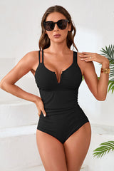 Ribbed Ruched Tummy Control One Piece Swimsuit