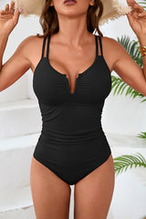 Ribbed Ruched Tummy Control One Piece Swimsuit