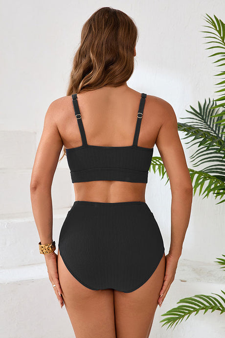 Square Neck High Waisted Ruching Beach Bikini Sets