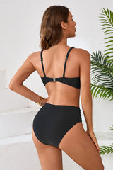 V Neck High Waisted Swimsuits Shell Stitched Bikini Sets