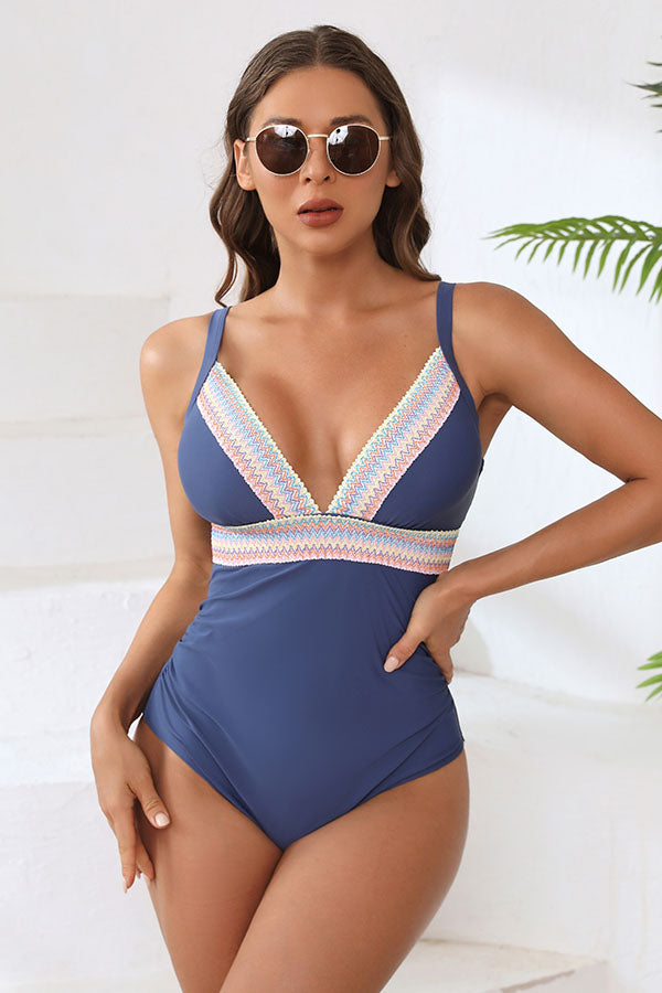 Color Block Tummy Control Cut Out Backless One Piece Swimsuit