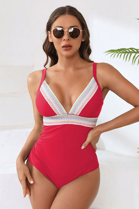 Color Block Tummy Control Cut Out Backless One Piece Swimsuit