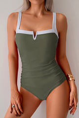 Square Neck Wide Straps Modest One Piece Swimsuit